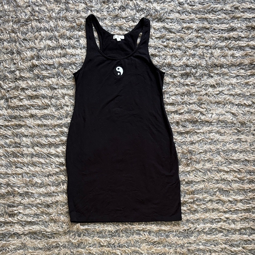BP. Cotton Black Tank Dress with Unique Ying Yang Embroidered Detail Size S